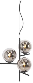 Art Deco hanglamp zwart en smoke glas 3-lichts - Flore Design E14 bol / globe / rond Binnenverlichting Lamp