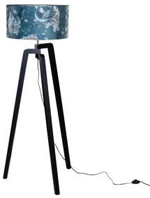 Vloerlamp zwart met velours kap vis dessin 50cm - Puros Klassiek / Antiek, Modern E27 rond Binnenverlichting Lamp