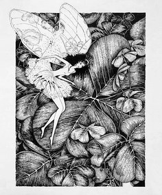 Ilustratie Fairy on Clover Leaf Original Artwork, JudiParkinson