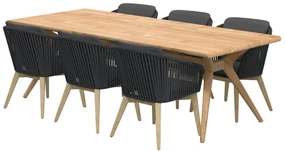 4 Seasons Outdoor Santander eetset black met Belair tafel Tuinset houtkleur weerbestendig