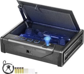 VEVOR Pistoolkluis Pistoolkluis Wapenkoffer, Draagbaar 2 Pistolen Pistoolkluis Vingerafdruk, Sleutel of Wachtwoord Wapenkluis Koudgewalst Staal, 282 x 180,1 x 50 mm Wapenkast Wandkluis