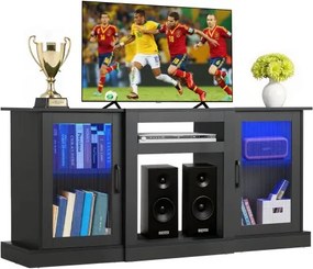 VEVOR TV-standaard voor tv's tot 65 inch, tv-tafel met lichtbalk, houten tv-kast met deuren en verstelbare planken, consoletafel tv-kast voor woonkamer/slaapkamer, zwart