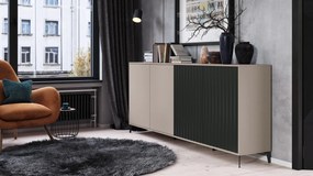 Commode RIMINI K-242, Taupe Beige/Mat Zwart - MODERNE KAST MET LADEN EN GERIBBELDE FRONTEN