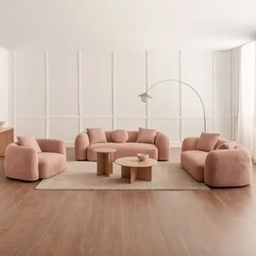 Zitkamer Set Met Modulaire 3-zitsbank, 2-zitsbank En Fauteuil In Coco Chenille Stof Chenille Roze – Kwarts - Sklum