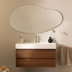 Badkamermeubelset Van Hout En Essenhoutfineer Met Geïntegreerde Wastafel Ona Donker Hout & Oval Led And Antifog 140x75 Cm Jynox - Sklum