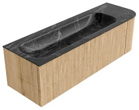 Mondiaz Kurve-dlux 145cm badmeubel ronding rechts oak met 1 lade en deur en wastafel big large links zonder kraangat lava