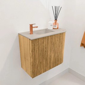 Mondiaz Joya DLux 50cm toiletmeubel ronding rechts oak met wastafel faye links 1 kraangat opalo