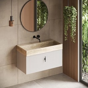 Muebles Zahora badmeubel ribbelfront 100cm wit mat met White Travertin wastafel zonder kraangat