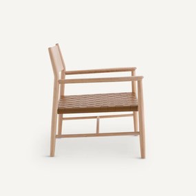 Fauteuil in massief beukenhout en leren riemen, Milda