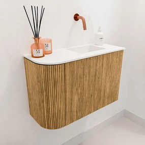 Mondiaz Joya 60cm toiletmeubel ronding links oak met wastafel faye rechts zonder kraangat talc