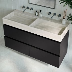 Fontana White Travertin badkamermeubel mat zwart 120cm zonder kraangaten