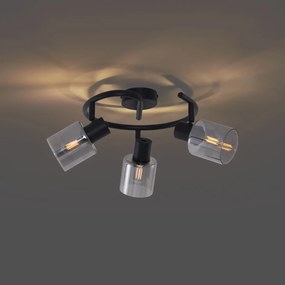 Moderne plafondlamp zwart met smoke glas wokkel 3-lichts - Cilin