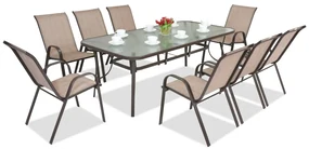 Stalen dining tuinmeubelen Modena voor 8 personen met grote tafel Garden Point bruin