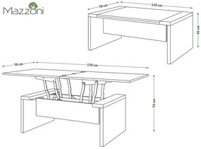 SPACE beton/wit, opklapbare salontafel, in hoogte verstelbaar