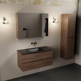 Mondiaz Aivy badmeubel 100cm mocha met wastafel solid surface urban midden zonder kraangat en spiegelkast