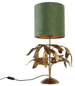 Vintage tafellamp antiek goud met groene kap - Linden