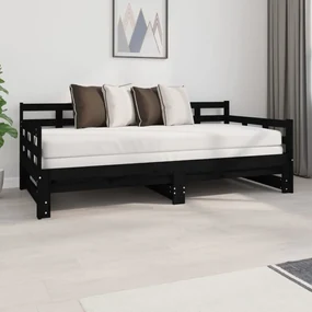 vidaXL Slaapbank uitschuifbaar massief grenenhout zwart 2x(90x190) cm