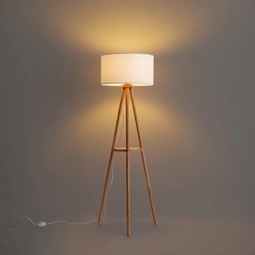 Scandinavische vloerlamp hout met stoffen kap wit - Lou