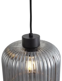 Design hanglamp zwart met smoke glas 3-lichts - Ana