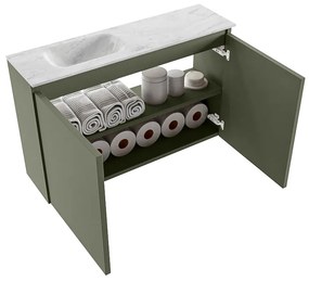 Mondiaz Ture DLux toiletmeubel 80cm army met wastafel opalo links met kraangat