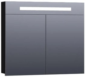 Saniclass 2.0 Spiegelkast - 80x70x15cm - verlichting geintegreerd - 2 links- en rechtsdraaiende spiegeldeuren - MDF - hoogglans zwart 7290