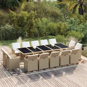 vidaXL 15-delige Tuinset met kussens poly rattan beige