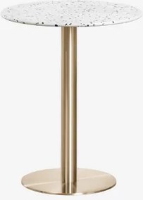 Ronde Bartafel Ø60 Cm In Terrazzo Xiren Ivoor En Zwart Terrazzo - Geborsteld Goud - Sklum