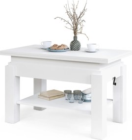 BRAVO wit – uitschuifbare en in hoogte verstelbare salontafel, tafel met plank