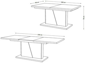 NOBLE NOIR Beton Millenium – uitschuifbare tafel tot 218 cm, voor 8, 10 personen.