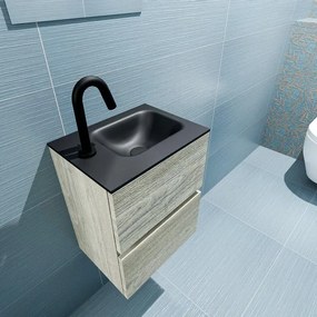 MONDIAZ ADA Toiletmeubel - 40x30x50cm - 1 kraangat - 2 lades - light brown grey mat - wasbak rechts - Solid surface - Zwart FK75342379