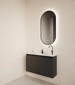 Gliss Design Echo toiletmeubel 80cm zwart mat met toppaneel wit mat