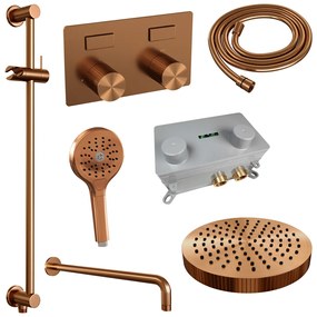 Brauer Stripe inbouw regendouche met 25cm hoofddouche, gebogen muurarm, 3 standen handdouche en glijstang set 35 koper geborsteld PVD
