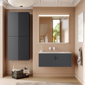 Muebles Raya badmeubel ribbelfront 100cm antraciet mat met witte wastafel zonder kraangat