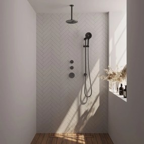 Brauer Gunmetal Edition complete inbouw regendouche met 3 standen handdouche, plafondarm, glijstang en hoofddouche 20cm set 23 gunmetal geborsteld PVD