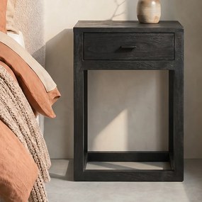 Nachtkastje Zwart Hout Met Lade - 35x35x50cm.