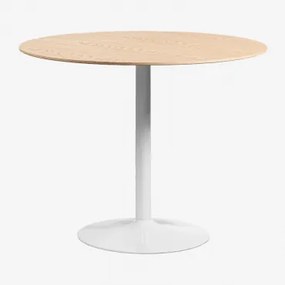 Ronde Eettafel In Mdf En Ijzer Yvetta Eikenhout & Ø90 Cm & Wit - Sklum