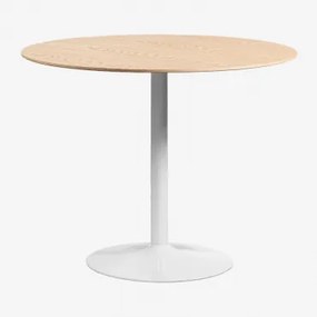 Ronde Eettafel Van Mdf En Ijzer Yvetta Wit & Ø90 Cm & Eikenhout - Sklum