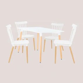 Rechthoekige Eettafelset 120x80 Cm Van Beukenhout En Mdf Met 4 Royal Stoelen Wit - Sklum