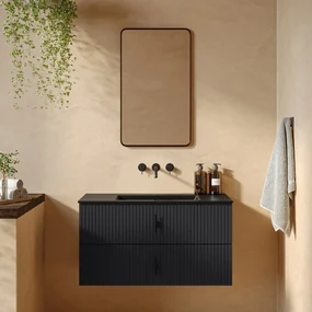 Muebles Marbella badmeubel ribbelfront 100cm antraciet mat met zwarte wastafel zonder kraangat