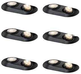 Set van 6 Afgeronde inbouwspot zwart GU10 50mm 2-lichts - Hubs GU10 Binnenverlichting Lamp
