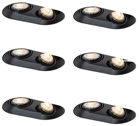 Set van 6 Afgeronde inbouwspot zwart GU10 50mm 2-lichts - Hubs