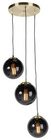 Eettafel / Eetkamer Art Deco hanglamp messing met zwart glas 3-lichts - Pallon Art Deco E27 bol / globe / rond Binnenverlichting Lamp