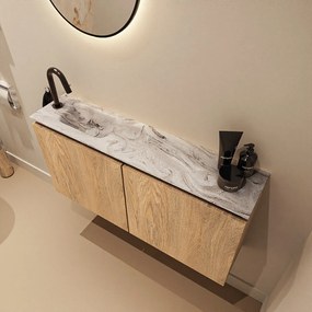 Mondiaz Ture DLux toiletmeubel 100cm washed oak met wastafel glace links met kraangat