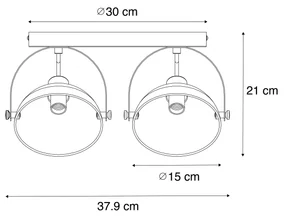 Industriële plafondlamp zwart met goud 2-lichts verstelbaar - Magnax Industriele / Industrie / Industrial E14 Binnenverlichting Lamp