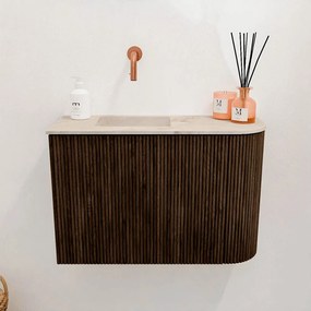 Mondiaz Joya DLux 60cm toiletmeubel ronding rechts walnut met wastafel faye links zonder kraangat frappe