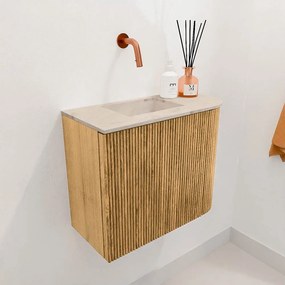 Mondiaz Joya DLux 50cm toiletmeubel ronding rechts oak met wastafel faye links zonder kraangat frappe