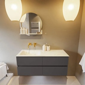 Mondiaz Vica DLux badmeubel 120cm dark grey 4 lades met wastafel opalo links zonder kraangat