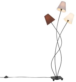 Design vloerlamp zwart met stoffen kappen 3-lichts - Melis Modern E14 Binnenverlichting Lamp
