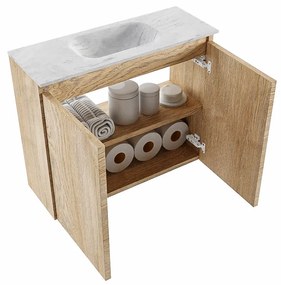 Mondiaz Ture DLux toiletmeubel 60cm washed oak met wastafel opalo midden met kraangat