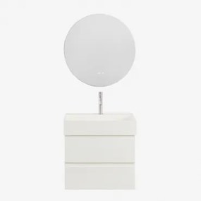 Ona Zwevend Badkamermeubelset Van Hout En Essenfineer Met Geïntegreerde Wastafel Wit & Round Led And Antifog Ø70 Cm Riben & - Sklum
